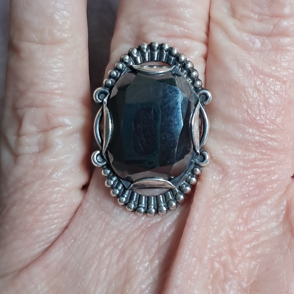 Vintage 1960s Sterling Silver Hematite Hallmarked Bell Trading Post Navajo Ring - Picture 2 of 10